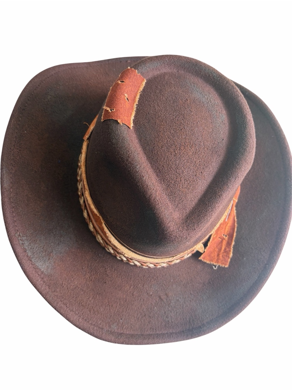 Western hat cowboy cowgirl vintage shapeable fedora feather braided leather NWT - Picture 3 of 5